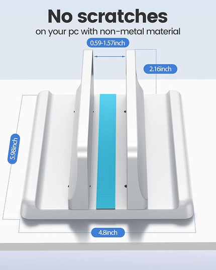 Vaydeer Vertical Laptop Stand Holder Plastic Adjustable Desktop Notebook Dock Space-Saving 3 in 1 for All MacBook Pro Air, Mac, HP, Dell, Microsoft Surface, Lenovo, up to 17.3 inches (White)