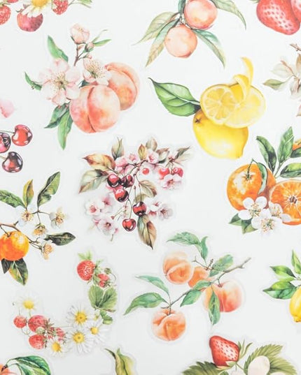 MiyouLuna 60 Pcs Large Garden-Inspired PET Stickers, Fruit-Themed for Scrapbooking, Journaling, DIY Crafts, with Organizer