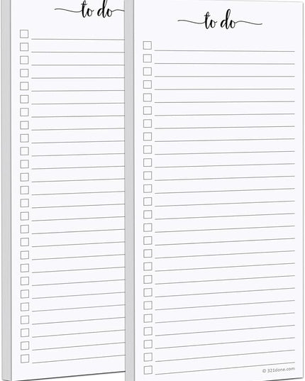 321Done 2-Pack Skinny To Do List Notepad, Made in USA - 3.7x8.5, College Ruled, Simple Stylish To-Dos Memo Pad for Planning, Tasks, Appointments, Reminders, Home, Office - 50 Sheets per Pad