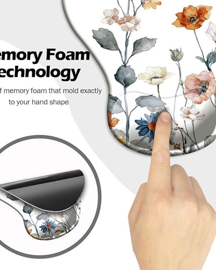 Ergonomic Mouse Pad with Wrist Support,Mouse Pad with Wrist Rest and Coaster Set,Office Supplies Non-Slip Mouse Pads for Desk, Non-Slip Comfortable,Watercolor Floral