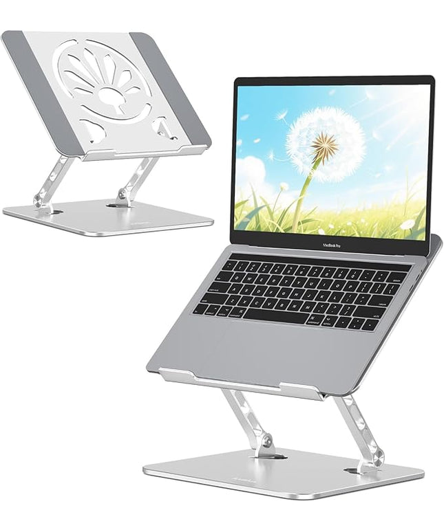Aluminum Laptop Stand for Desk – Adjustable Ergonomic Laptop Riser, Foldable & Portable Holder Fit for MacBook & 10"-16" Laptops for Office, Home & Travel,Silver