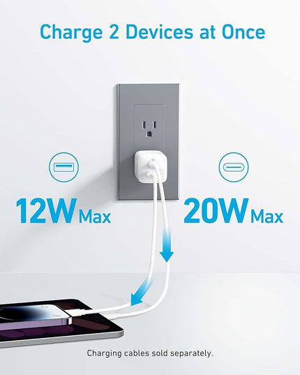 Anker USB C Charger Block, 33W 2 Port Compact Charger with Foldable Plug for iPhone 17/16 Series, Galaxy, and More (Cable Not Included, White)