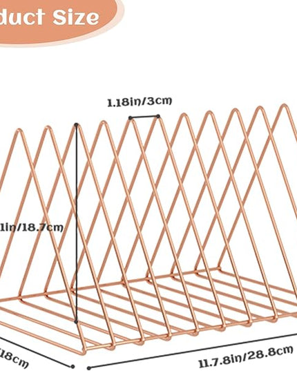Urban Deco Triangle Desk Organizers Metal Wire Magazine Holder 10 Sections Decorative File Folder Organizer Vinyl Record Storage Office File Organizer For Desk - Rose Gold Magazine File Holder