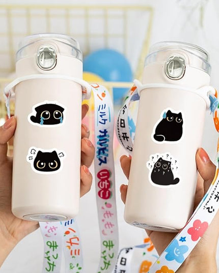 500 Pcs Black Cat Stickers Roll, 10 Styles Cute Cartoon Kitten Sticker, Waterproof Vinyl Cat Party Favors for Journals, Laptops, Scrapbooking Bulk Stickers for School & Birthday Goodie Bags