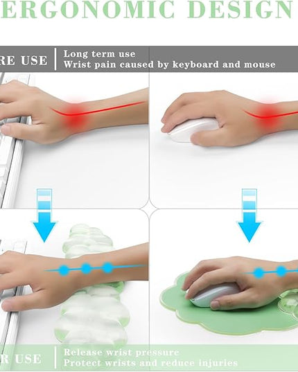 Gel Cloud Keyboard and Mouse Wrist Rest, Cute Wrist Support and Arm Support Rest for Typing Pain Relief，Suitable for Office/Computer/Laptop/Gaming Set-Green