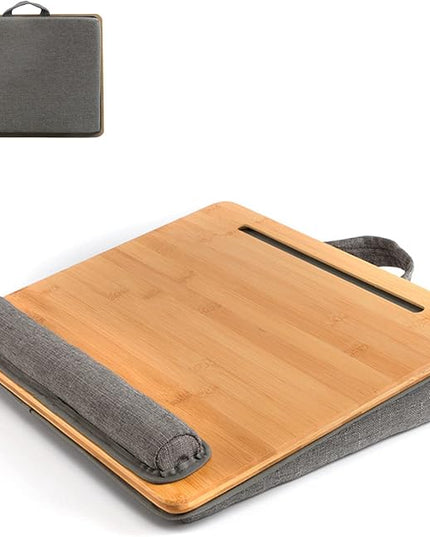 SUMISKY Lap Desk-Portable Laptop Stand with Cushion, Bamboo Platform with Phone Holder, Wrist Pad Fits up to 15.6 Inch Laptops