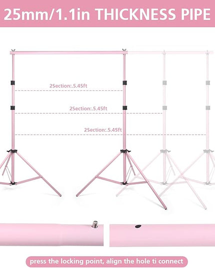 Backdrop Stand 10x7ft(WxH) Photo Studio Adjustable Background Stand Support kit with 2 Crossbars, 6 Clamps, 2 Sandbags and Carry Bag for Parties, Events Decoration, Wedding, Photography (Pink)