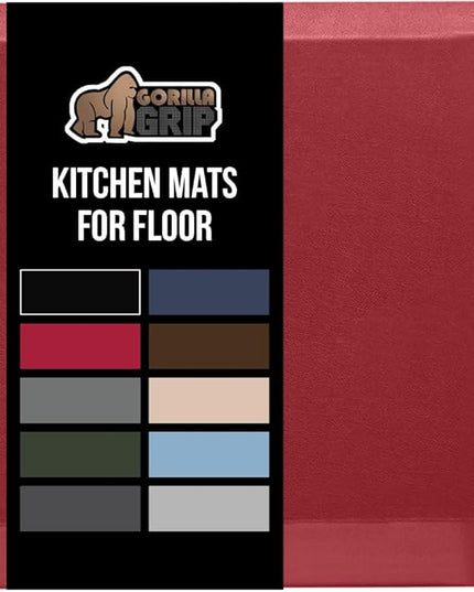 GORILLA GRIP Comfortable Cushioned Kitchen Mats for Floor, Waterproof and Stain Resistant Soft Top, 3/4 Inch Thick Ergonomic Standing Desk Anti Fatigue Mat, Foam Supports Ankles and Feet, 20x32, Red