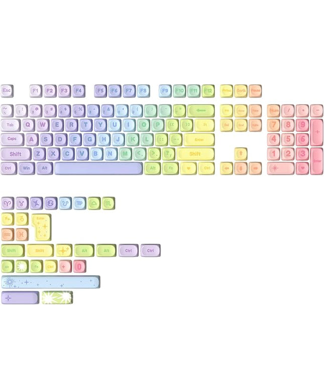 YUNZII 140 Keys MOA Keycaps, Dye-Sublimation PBT Custom Keycap Set for MOA Profile, Cute Rainbow Candy Keycap for MX Switches Mechanical Gaming Keyboard(Rainbow)