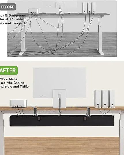 No Drill Under Desk Cable Management Tray, 36" Cord Organizer for Table, Clamp/Screw Mount Desk Cable Management, Premium Fabric Cable Management Tray for Office, Home（Black/2set）