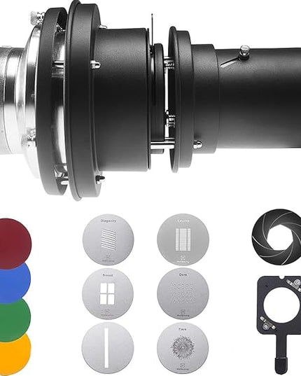 Wellmaking Bowens Mount Optical Snoot Conical, Flash Projector Attachment, Spotlight Snoot Photography Video Artist Modelling Shape Light Studio with Optical Lens Various Gobos Photography Accessories