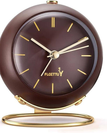 FLOITTUY Silent Table Analog Alarm Clock No Ticking, Lighted on Demand and Battery Operated, Beep Sounds, Small Desk Clock(Cocoa Brown)