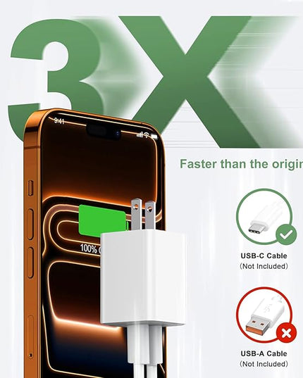 USB C 20W Wall Charger, 2 Pack Dual Port 40W PD 3.0 Type C Fast Charging Block, Durable Portable Charger for iPhone 11/12/13/14/15/16 Pro Max, iPad Pro, AirPods 4, for Apple Watch 10, Samsung Galaxy