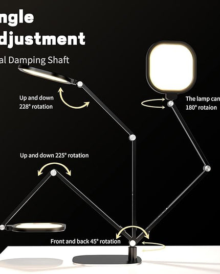 LED Desk Lamp for Home Office, Eye-Caring Modern Desk Light, 3 Color Temperature 10 Brightness Computer Light, Dimmable Desk Light with Memory & Timer Func, Metal Swing Arm Table Lamp