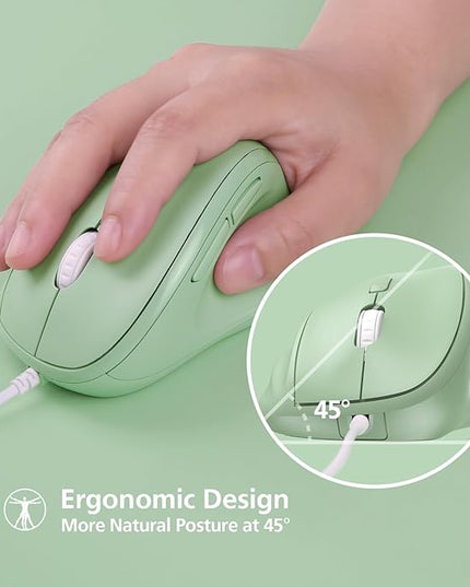 Micropack Ergonomic Mouse Wired for Laptop, PC Computer and Desktop, Ergo Mouse Vertical with Silent Clicks, Up to 3200 DPI Adjustable Mouse Sensitivity, Green