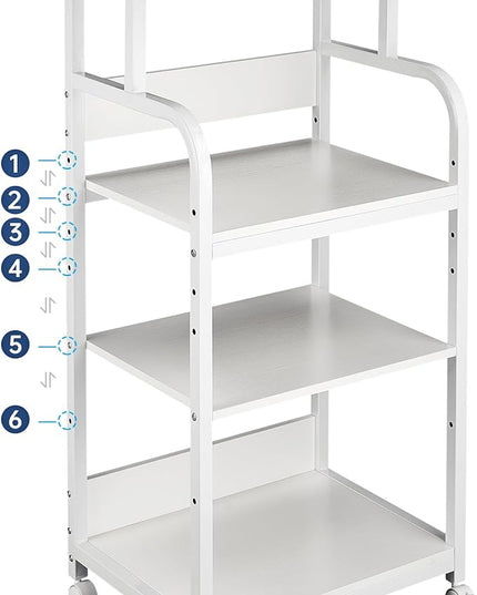 4 Tier White Printer Stand Table with Adjustable Shelves, Movable Printer Shredder Stand with Wheels for Home Office Storage and Organization, Rolling Cart for Computer Tower CPU