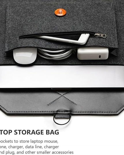13-Inch Felt Laptop Sleeve Bag for Business Professionals, Portable Black Laptop Protector Pouch with Tablet Storage, Travel-Friendly Computer Handbag for Men and Women