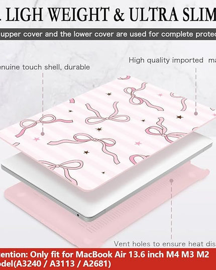 CISSOOK Compatible with MacBook Air 13.6 inch Case 2025 2024 2023 2022 Release A3240 A3113 A2681, Plastic Hard Shell Cover Keyboard Skin Set for MacBook Air 13 inch M2 M3 M4, Baby Pink Bow