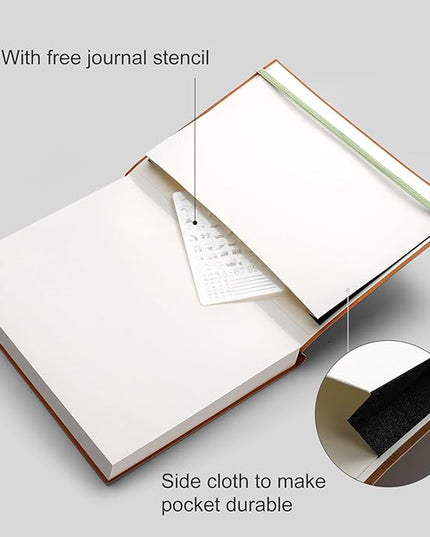 AHGXG Bullet Dotted Journal - Large A4 Notebook Dotted, 8.5''×11'', 320 Pages Dot Grid Notebook, 100gsm Thick Paper, Leather Softcover, with Journal Stencils, Inner Pocket - LightGreen
