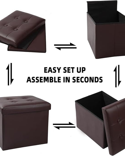 ALASDO Brown Leather Storage Ottoman Footrest Stool, 17x13x13inches, Modern Style
