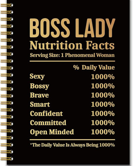 YAZMEEN Boss Lady Black Gold Spiral Notebook（160 Pages） Boss Lady Nutrition Facts Blank Hardcover Notebook Funny Thank You Gift for Girl Boss Retirement Leaving Gift for Women Boss Leader Colleague