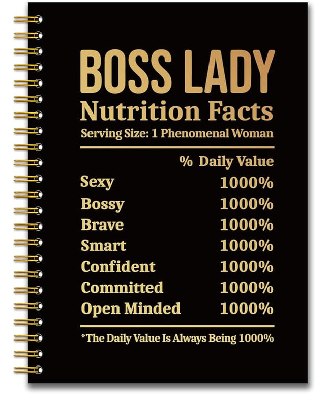 YAZMEEN Boss Lady Black Gold Spiral Notebook（160 Pages） Boss Lady Nutrition Facts Blank Hardcover Notebook Funny Thank You Gift for Girl Boss Retirement Leaving Gift for Women Boss Leader Colleague