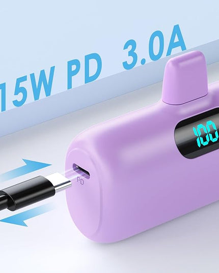 [2 Pack] Small Portable Charger for iPhone,Upgraded 5000mAh PD Fast Charging Power Bank, LCD Display Cute Mini Battery Pack Compatible with iPhone 14/14 Pro Max/13/13 Pro/12 Pro/11/XR/X/8,Blue+Purple