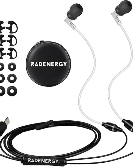 Airtube Headphones, EMF Free Earbuds, Air Tube Headphones with Zipper Bags, 3D Sound, Microphone Volume Control, for Work Meetings, Sleep, Gym, High Audio Quality Devices (USB-C)