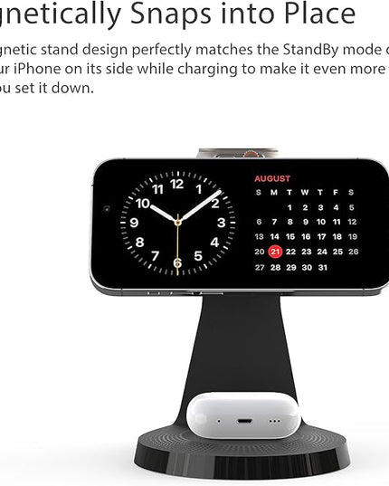 3 in 1 Charging Station for Apple Devices,Mag-Safe Charger Stand Fast Charging,Wireless Charger for iPhone 16/15/14/13/12 Series,& AirPods,& iWatch(USB-C Charger Included)