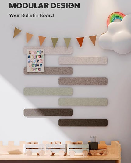Fluxynara Cork Board Alternative Felt Strip Board 8-Pack 13"x2", Office Pin Board with 50 Push Pins, Adhesive Install for Bedroom Door & Home Office(Linen Dusk)