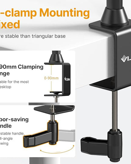 JUSMO LS15 Pro Camera Desk Mount, Aluminum Overhead Camera Mount Rig, Table Multi-Device Pole to Mount Magic Arm Clamp, DSLR, Cameras, Phone, Light, Microphone, Streaming, Studio, Max Load 22 lb