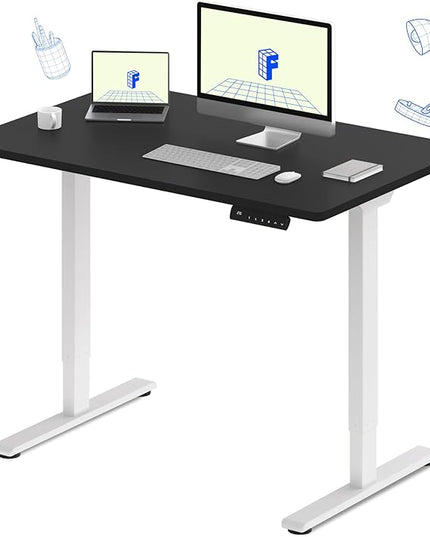 FLEXISPOT E3 Dual Motor Electric Standing Desk 48 x 24 Sit Stand Up Desk, Holds 220 lbs, Adjustable Height w/ Memory Presets, One-Piece Black Desktop & White Frame, Ships in 2 Boxes