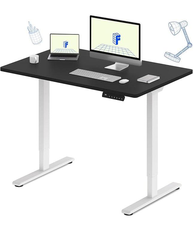 FLEXISPOT E3 Dual Motor Electric Standing Desk 48 x 24 Sit Stand Up Desk, Holds 220 lbs, Adjustable Height w/ Memory Presets, One-Piece Black Desktop & White Frame, Ships in 2 Boxes