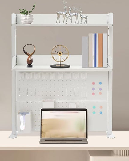 Clamp On Desk Organizer with Pegboard, 2-Tier Tabletop Shelf for Home & Office, Steel and MDF Construction with 44 lbs Capacity, White