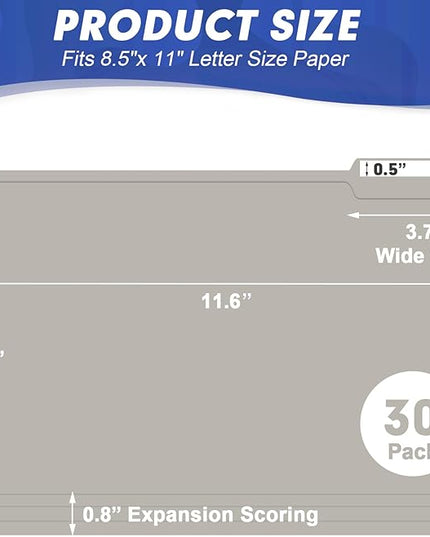 File Folder, HERKKA 30 Pack 1/3 Cut Tab File Folders, File Folders Great for Organizing and Filing, Letter Size, Grey