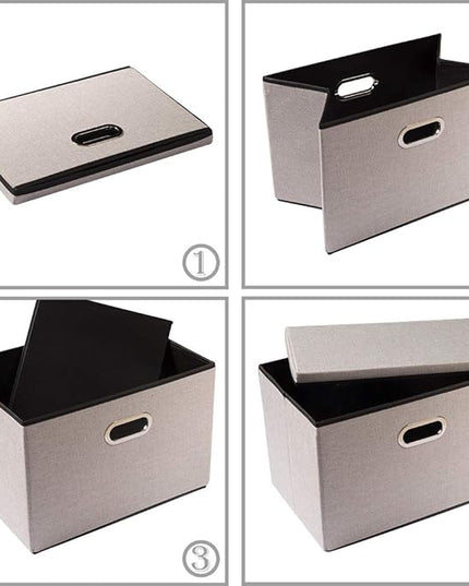 PRANDOM Large Foldable Storage Bins with Lids [3-Pack] linenFabric Decorative Storage Boxes Organizer Containers Baskets Cube with Handles Divider for Bedroom Closet Office Light Grey(17.7x11.8x11.8)