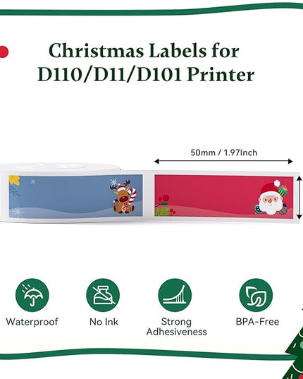 NIIMBOT Christmas Labels for D110/D11/D101 Label Maker,14 x 50 mm (0.55'' x 1.97''), Thermal Label Tape for Christmas Home Office Labeling
