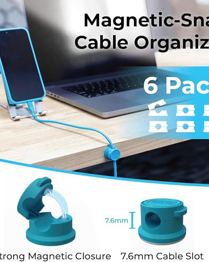 BLACK+DECKER Magnetic Cord Organizer Holder, 6 Pack Magnetic Cable Clips, Under Desk Cable Management, Strong Adhesive Cord Holder for Nightstand Kitchen Appliances Car Wall Office, Phone Wire Keeper