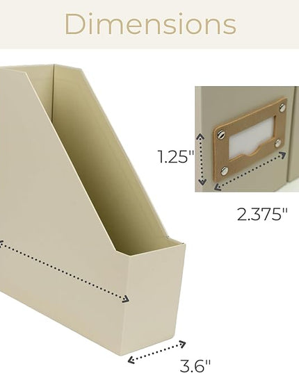 BLU MONACO | Cardboard Magazine File Holder Set of 6 | Vertical Magazine File Holder with Label Slots | Beige Linen Foldable File Organizers for Desk Shelf Office