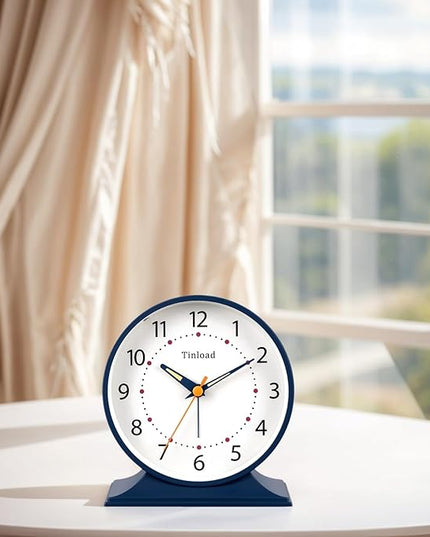 Tinload 4.5" Antique Retro Analog Alarm Clock, Small Silent Bedside Desk Clock with Manual Light, Battery Operated, Snooze, for Living Room, Bedroom, Bedside, Desk(Blue)