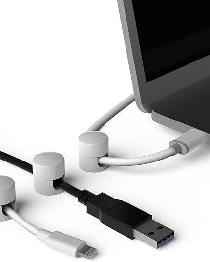 Cable Anchors for Desk Organization White | Premium Aluminum Cord Organizers | Charger + Cable Management Clips for Home & Office | Stylish, Sturdy, & Functional | (3 Pack)