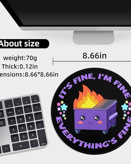 Dumpster on Fire Small Mouse Pad, Cute Funny Round Mousepad with Non-Slip Rubber Base, This is Fine Mouse Pads for Desk Accessories Laptop Gaming Office Supplies Decor(8.6 x 8.6 Inch)