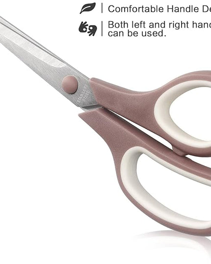 Scissors 8.5 Inch scissors all purpose Bulk Set of 3, Scissors for Office Home School Craft Supplies, Soft Comfort-Grip Right/Left Hand, Navy Blue, Pink, Brown