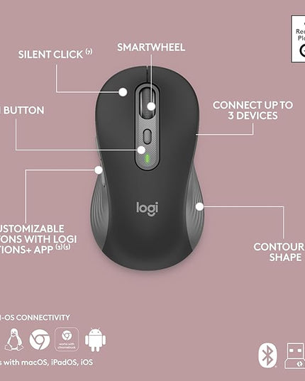 Logitech MK955 Signature Slim Wireless Keyboard and Mouse Combo, for Larger Hands, Quiet Typing and Clicking, Switch Across Three Devices, Bluetooth, Multi-OS, for Windows and Mac