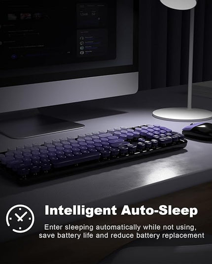 MOFII Wireless Keyboard and Mouse Combo, Full Size 2.4G Plug and Play Typewriter Retro Round Computer Keyboard and Mouse Set for Windows, Computer, Desktop, PC, Notebook - (Black Purple Gradient)