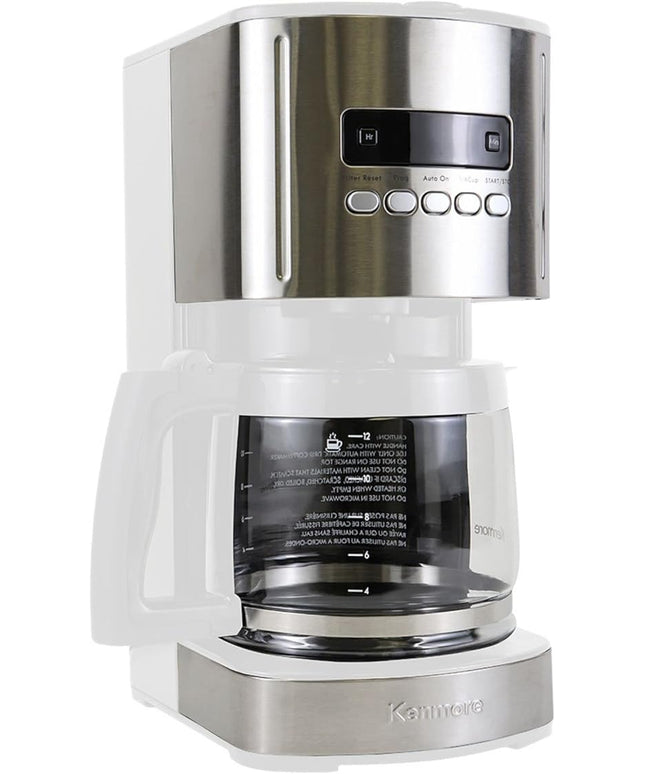 Kenmore Drip Coffee Maker - 12 Cup Programmable Cafe Machine With Glass Pot, Regular & Bold Brew, Auto Shut Off Large Water Reservoir, Reusable Filter, Kitchen Appliances For Cafeteria Barista, White