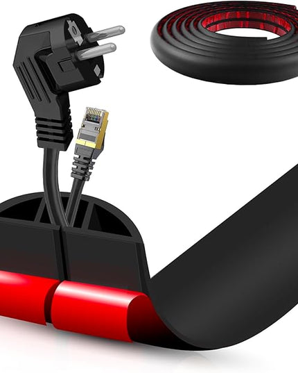 Floor Cord Cover Self Adhesive Cord Hider,10FT Cable Management, Extension Strip Protector for Wires, Prevent Cable Trips for Offices, Gyms, Exhibitions Cavity:0.51"(W) x 0.3"(H) Black