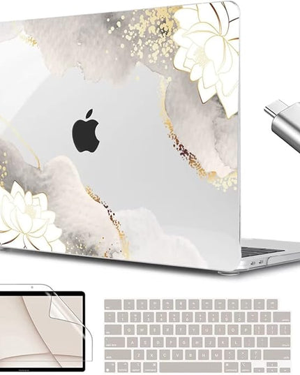 CISSOOK for MacBook Air 13.6 inch Case 2025 2024 2023 2022 Release Model M3 A3113 M2 A2681, Lotus Hard Shell Case Keyboard Cover for MacBook Air 13 M2 M3 M4 Chip, Charming Painting