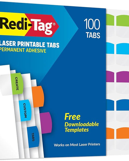 Redi-Tag Laser Printable Tabs, Permanent Index Tabs, Customizable Adhesive Labels, Assorted Tropical Colors, 1.125" x 1.25", 100 Per Pack (1006788)