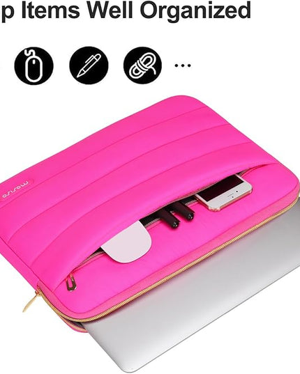 MOSISO 15-15.6 inch Laptop Case, 16 inch Puffy Laptop Sleeve Compatible with MacBook Pro 16, HP Dell ASUS Acer Toshiba Lenovo Notebook Computer, Polyester Horizontal Bag with Small Case, Rose Red